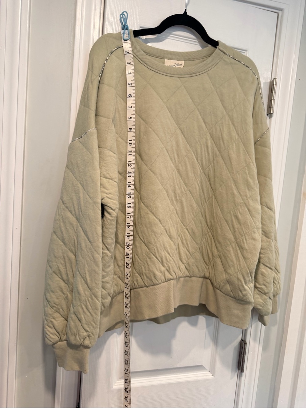 Universal Thread Size XXL Sage Quilted Pullover Sweatshirt Blue Floral Trim Soft - Picture 9 of 10